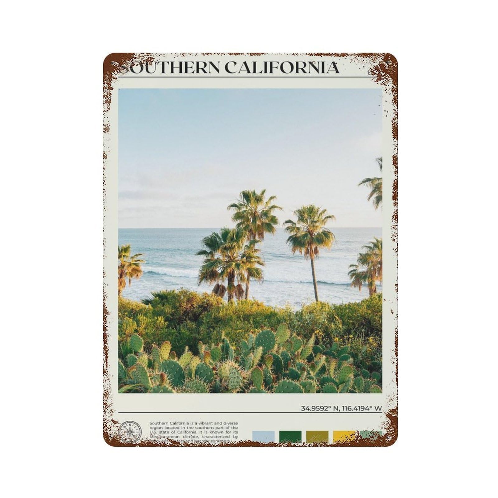 xiaoxiaoshen Real Photo Southern California Wall Decor Art Metal Tin Poster Modern Home Decor Art Home Bar Shop Decorations Vintage Sign 40x30cm