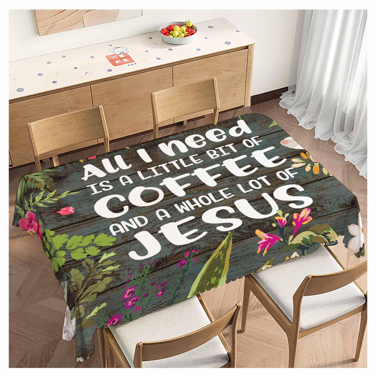 Beabes Bible Quote Decorative Tablecloth, Christian Verse Kitchen Table Cover Oblong 52"X70" Tablecloths Dining Table Cloth Buffet Parties Patio and Camping All I Need is A Whole Lot of Jesus