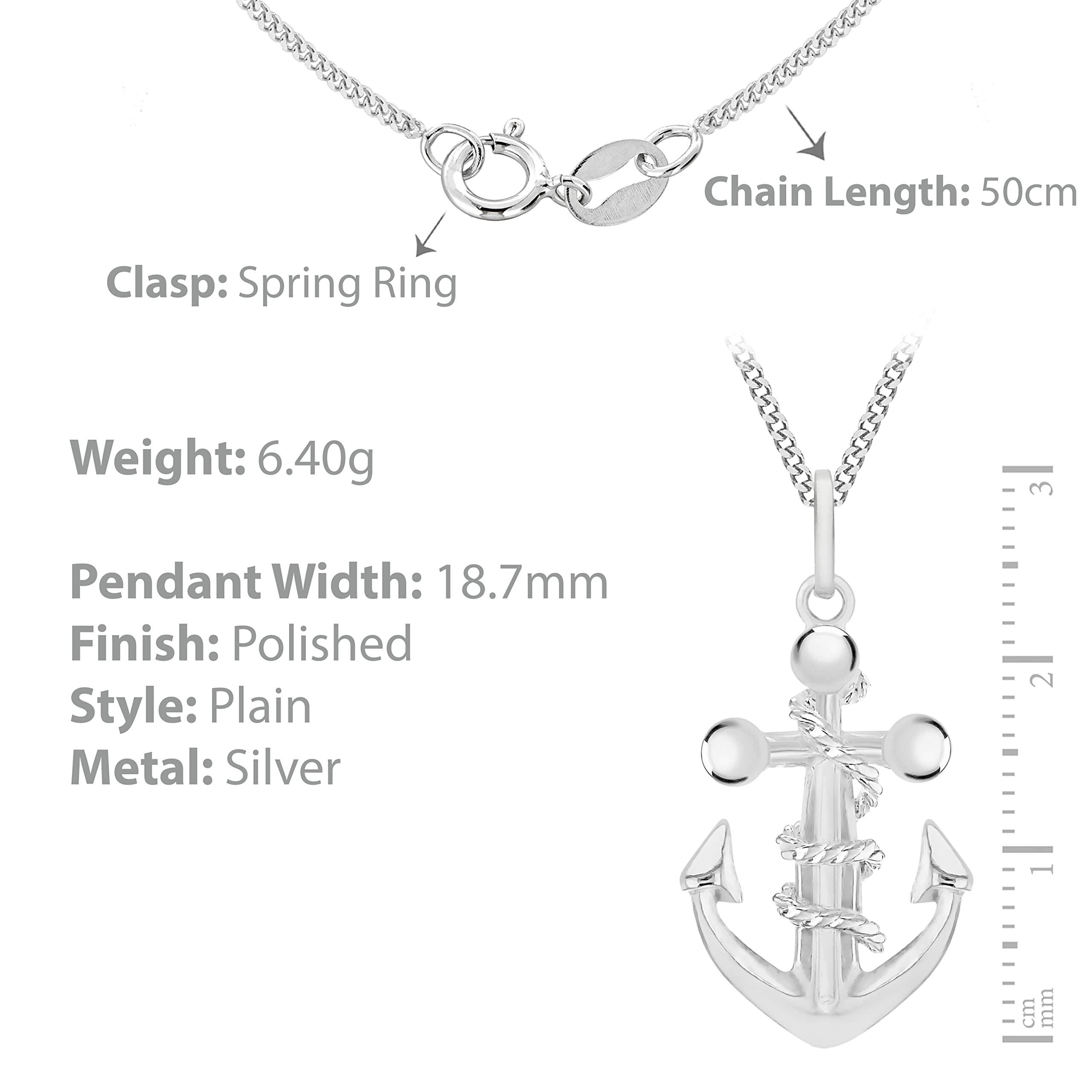 Tuscany Silver Collana con pendente ancora avvolta da corda in argento sterling 925 su catena grumetta da 51 cm