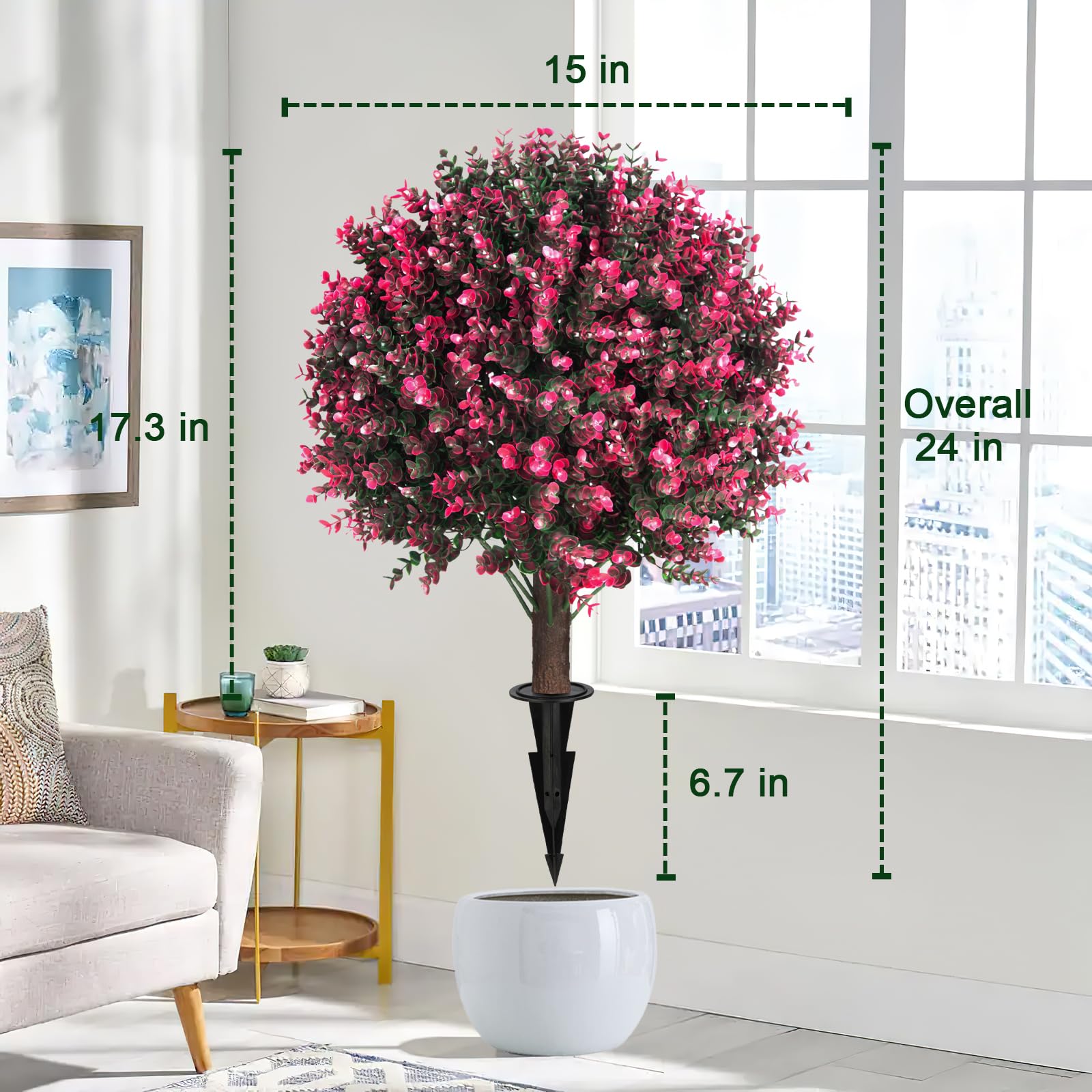 Grewyear Artificial Rose Pink Boxwood Topiary Ball Bush 24