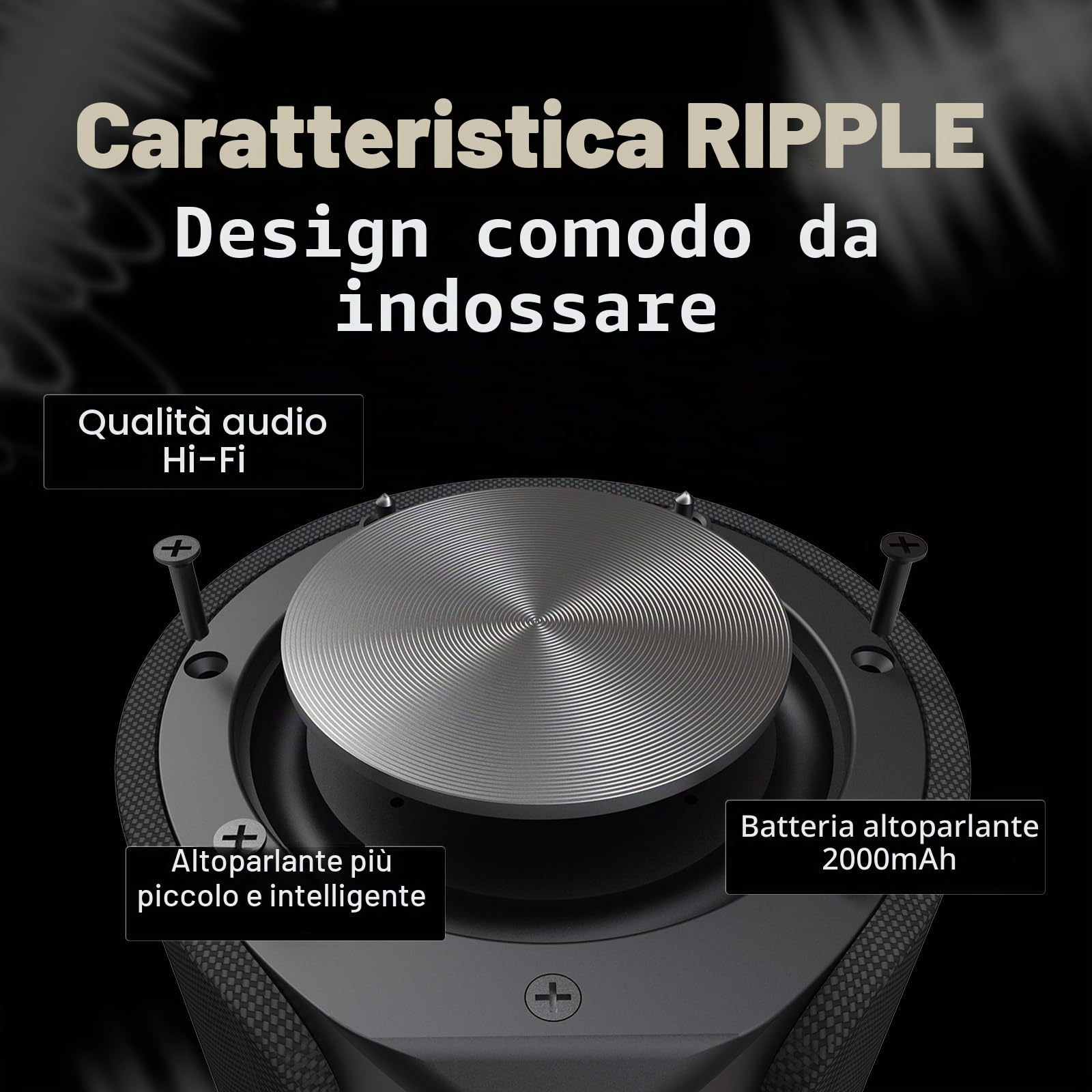 HiFuture Altoparlante Bluetooth portatile Ripple da 30 W - Nero | Impermeabile IPX7, 12 ore di riproduzione, accoppiamento TWS, Bass Boost, ricarica USB-C, design robusto