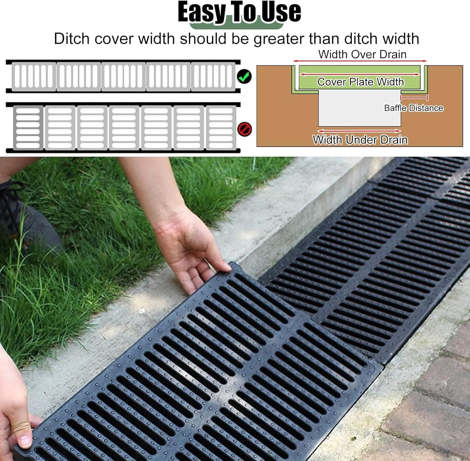 Copertura per canale di drenaggio dell'acqua piovana con griglia di scarico per esterni per cortile e patio, filtro per grondaie per aziende agricole e fabbriche, 20 cm x 4 cm