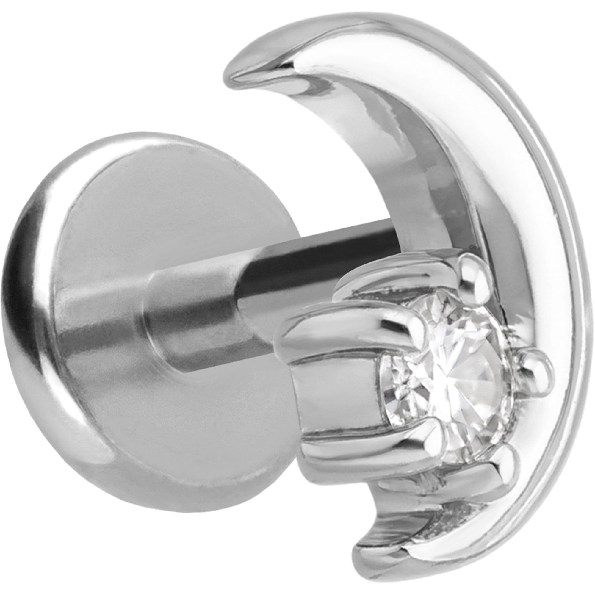 PIERCINGLINE Piercing Stecker Titan Labret mit Innengewinde + 925er Silber Aufsatz MOISSANIT + MOND - Goldfarben, Silberfarben