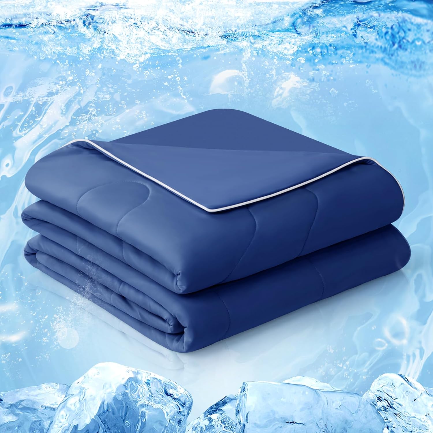 EASELAND Cooling Comforter Queen, Cold Touch Fabric Absorbs Body Heat, Double-Sided Cool Design Soft Fluffy Cooling Blanket for Night Sweats Hot Sleeper(Navy Blue, Queen(90"x90")) Queen(90"x90") Navy Blue