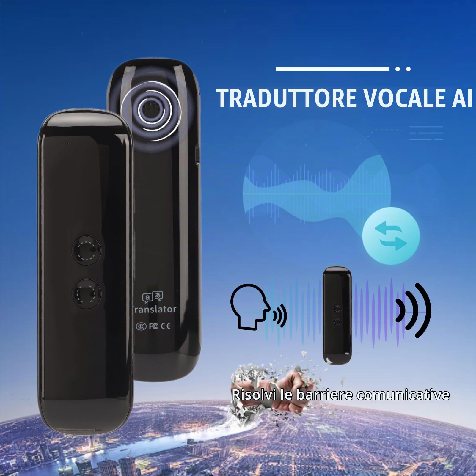 Traduttore Vocale Intelligente 144 Lingue Dispositivo di Traduzione Portatile Istantaneo Bidirezionale, Supporto, Squisito e Portatile, Super Batteria, Chiamata per la (BLACK)