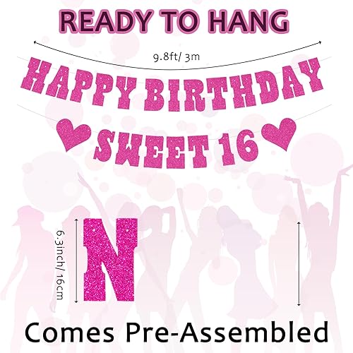 Miniatura 2 de Cartel de feliz cumpleaños, decoraciones de fiesta de cumpleaños de 18 años, con purpurina rosa de dieciocho cumpleaños, para fiesta de cumpleaños