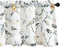 Vista 160 de VOGOL Cenefas con patrón de pájaros para ventanas de cocina, cenefa texturizada de lino con estampado floral y pájaros para ventanas pequeñas