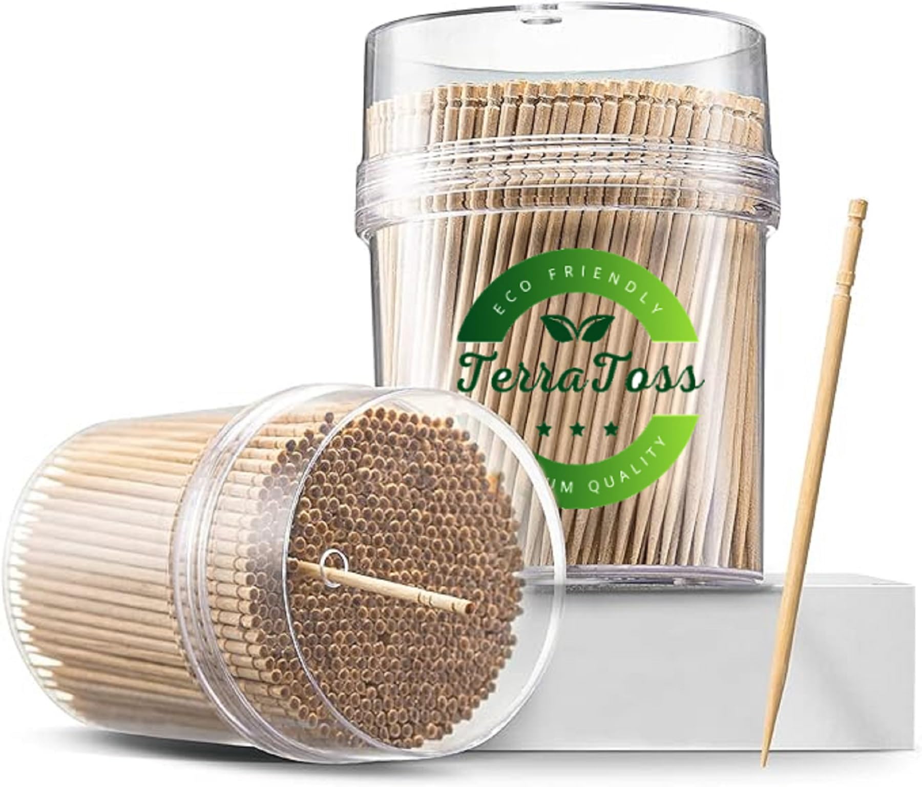 TerraToss Wooden Toothpicks | 2 Packs of 250 Sticks (500 Sticks) | Sturdy Smooth Finish Tooth Picks |Ornate Handle Cocktail Picks | Toothpicks for Appetizers | Toothpicks Wood (500)
