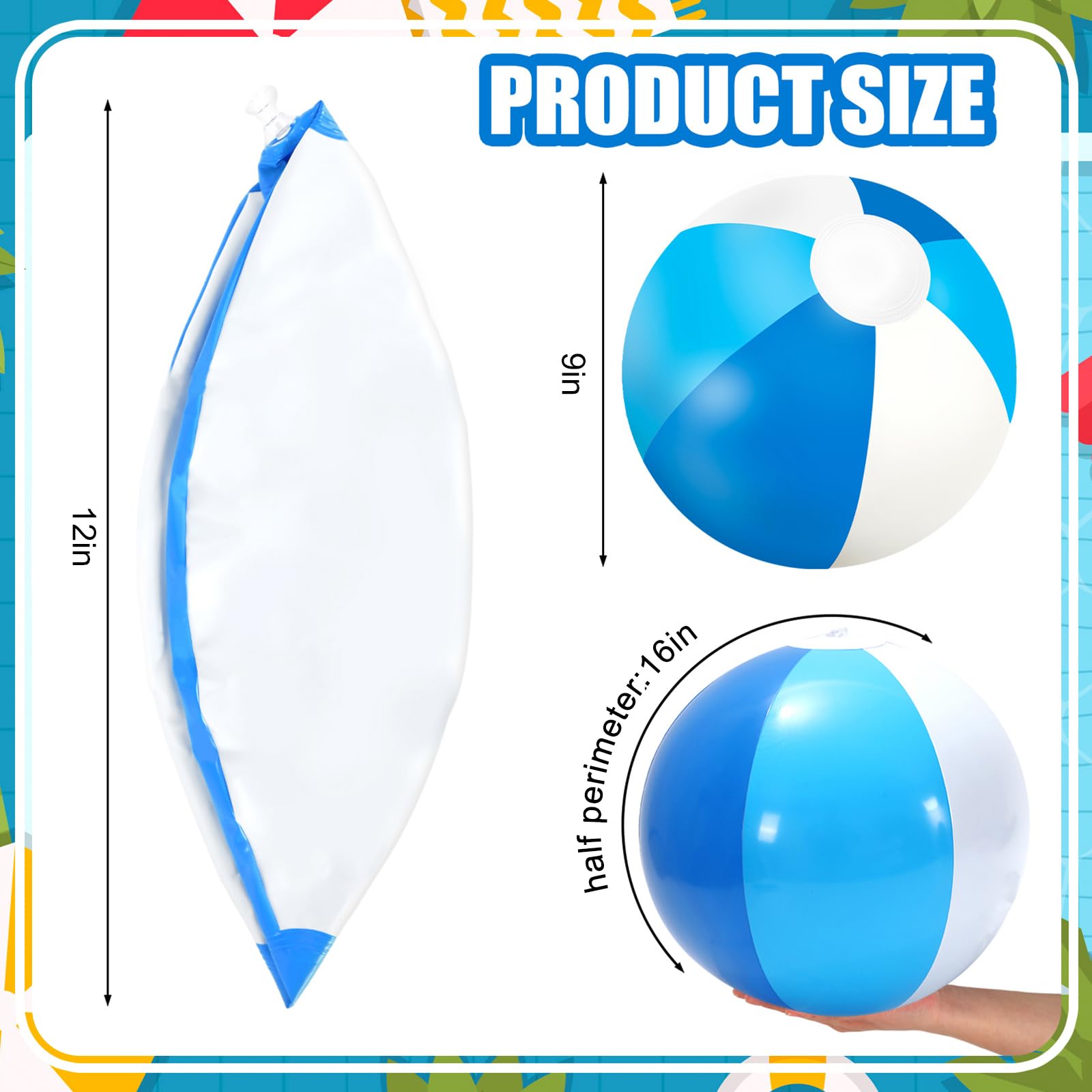 Pelotas inflables de playa inflables de 16 pulgadas, redondas, de PVC, lindos juguetes para verano, temática tropical hawaiana, decoración de fiesta en la playa, accesorios de juego de arena 2