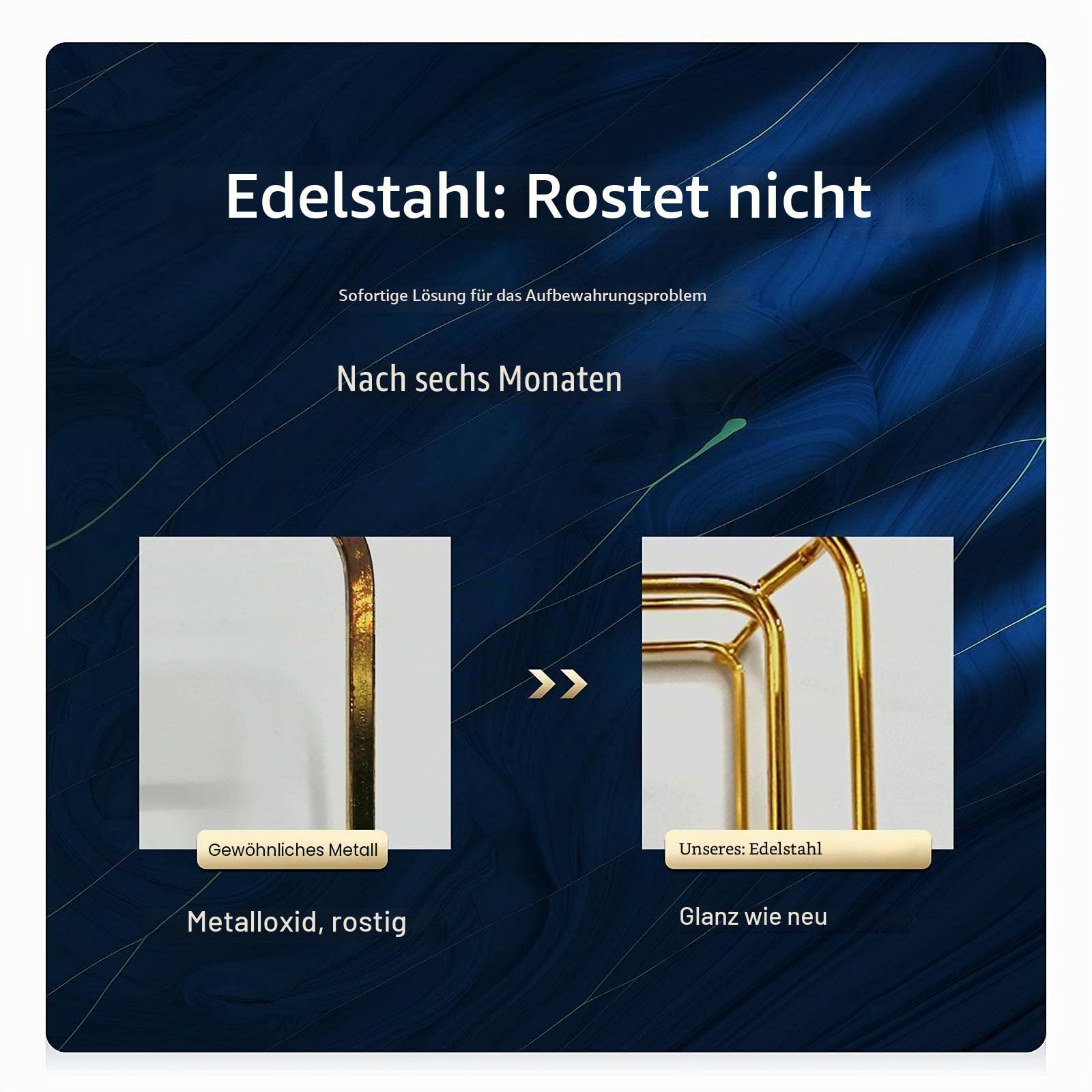 NC Make-up-Organizer Regal, Edelstahl Regal mit Keramiktablett, weiß marmoriert, für Kommode, Arbeitsplatte, Badezimmer und mehr, Gold (21324) (142825.5)
