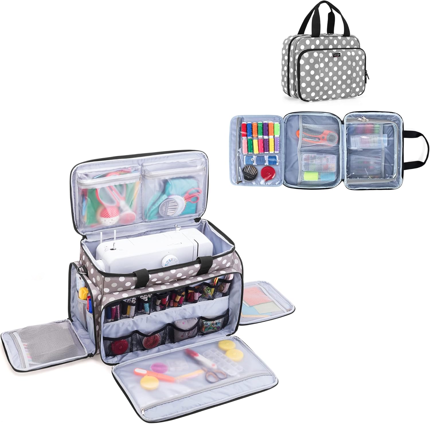LUXJA Sewing Machine Carrying Bag with Sewing Accessories Organizer, Polka Dots