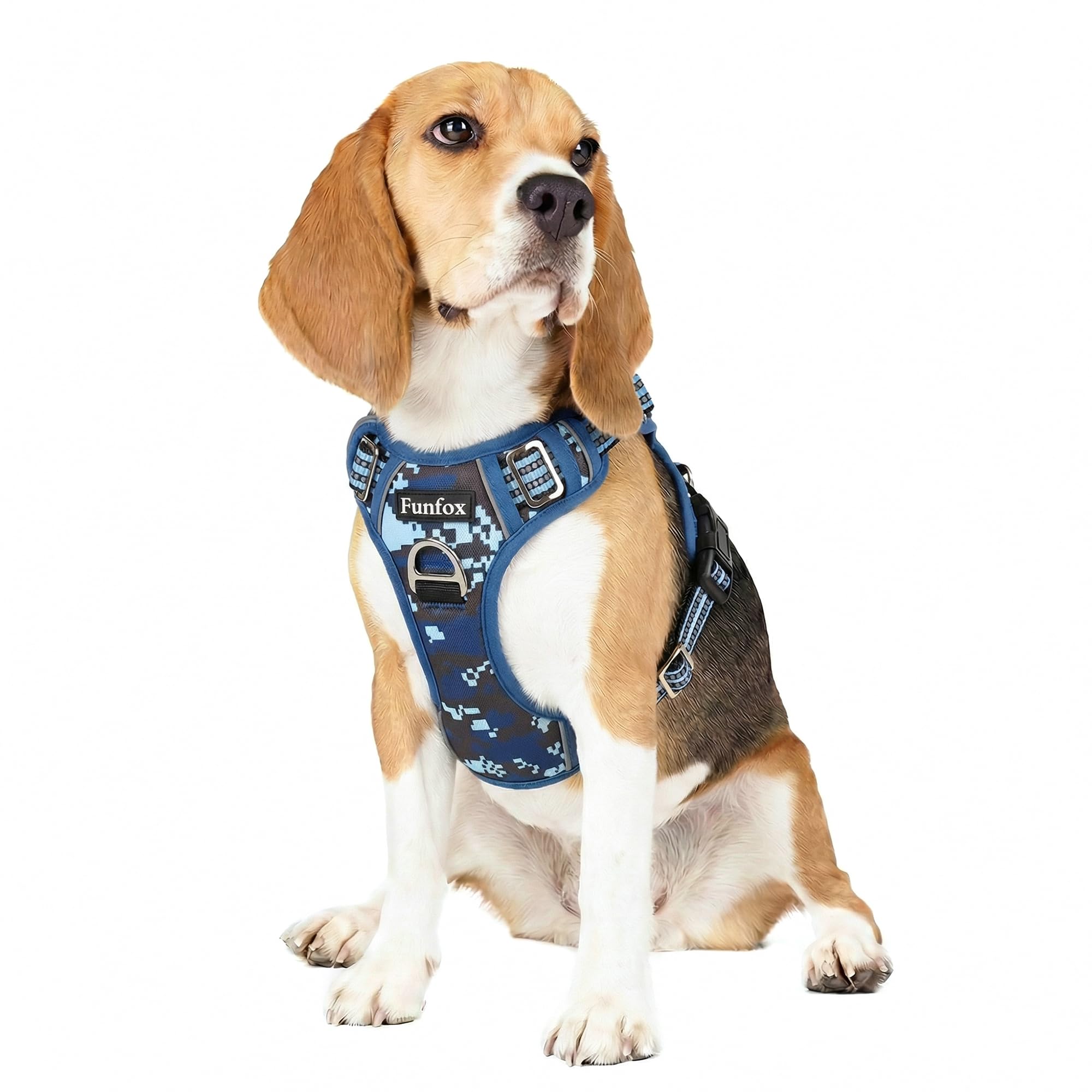 Funfox Hundegeschirr Mittelgroße Hunde, Anti Zug Brustgeschirr Verstellbares Geschirr Hund mit Griff Reflektorstreifen, No Pull Geschirr Hund für Kleine Mittlere Grosse Dog Harness