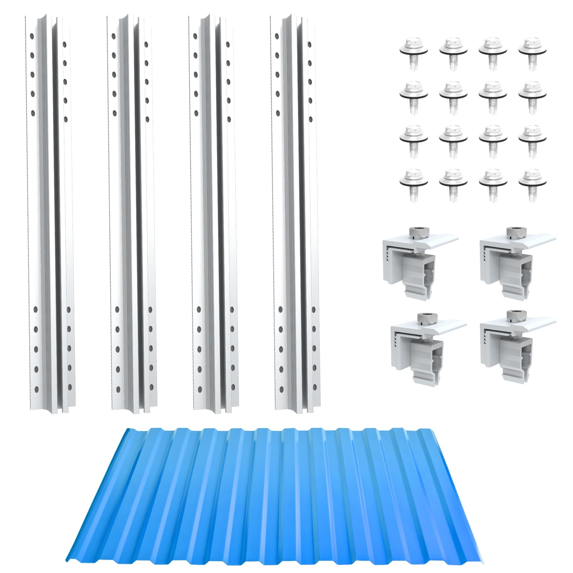 Kit de montage pour toit en tôle ondulée photovoltaïque | Fixation, support pour 1 module | Profil en T 40 cm | Support de panneau solaire avec pince terminale et vis pour modules solaires de