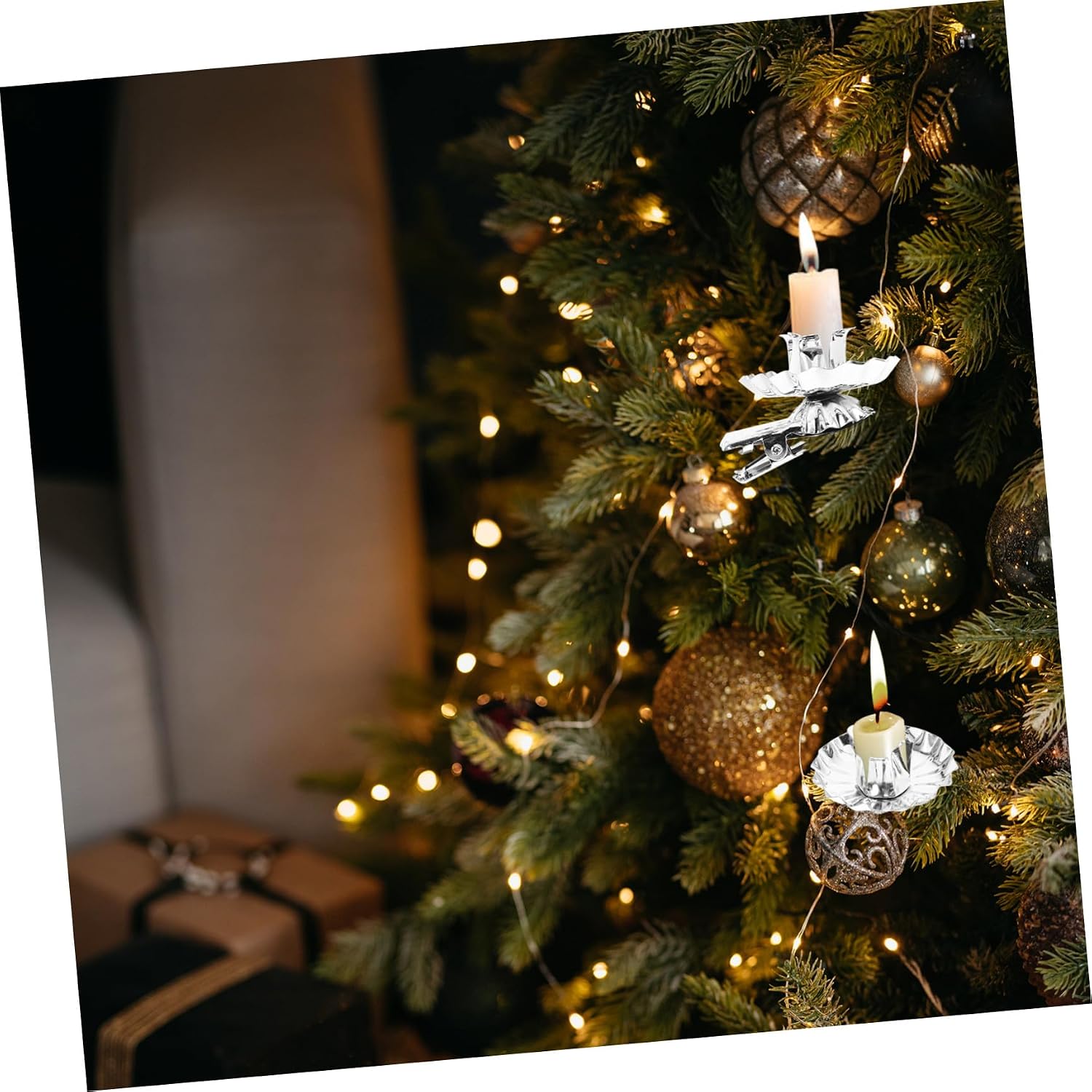 36pcs Silver Metal Candle Holder Clips Small Christmas Tree Candle Holder Clips for Tea Light Christmas Decor Home Party