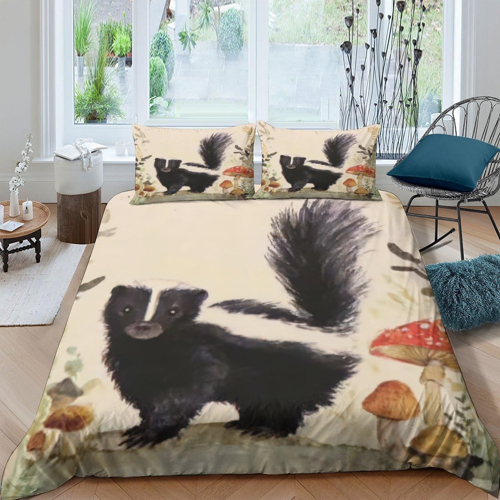 Ctjqhvkz Style-1 3D Printed Skunk Forest Fitted Sheet Microfiber Soft Bedroom Decor Mushroom Mattress Cover For Home Dorm Single（135X200cm）