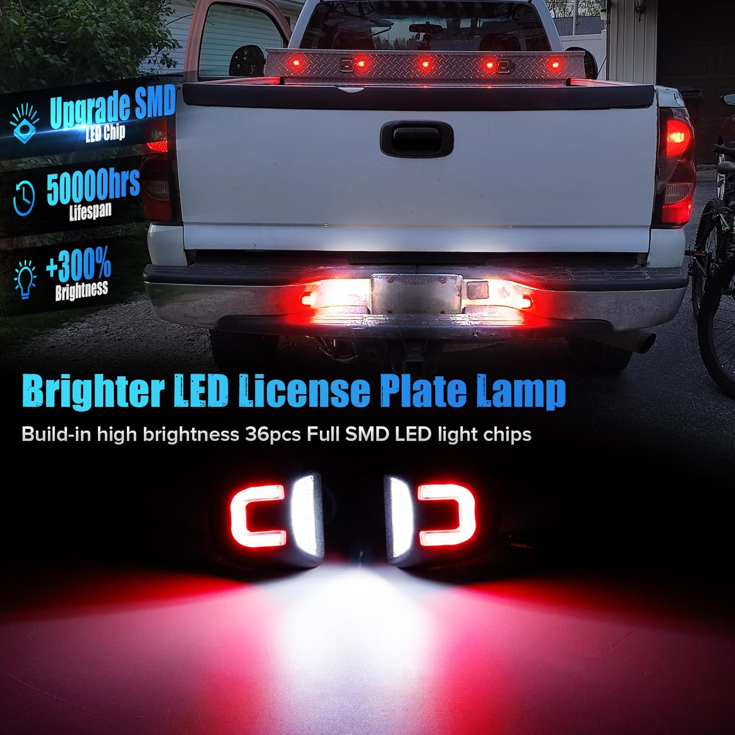 LED License Plate Light Compatible with Silverado Sierra 1500 2500/HD 3500/HD1999-2014 1500HD 2001-2006 Suburban Tahoe Yukon/XL1500 2500 00-06 Avalanche/Escalade EXT02-13 Red U-shaped Tag Lamp