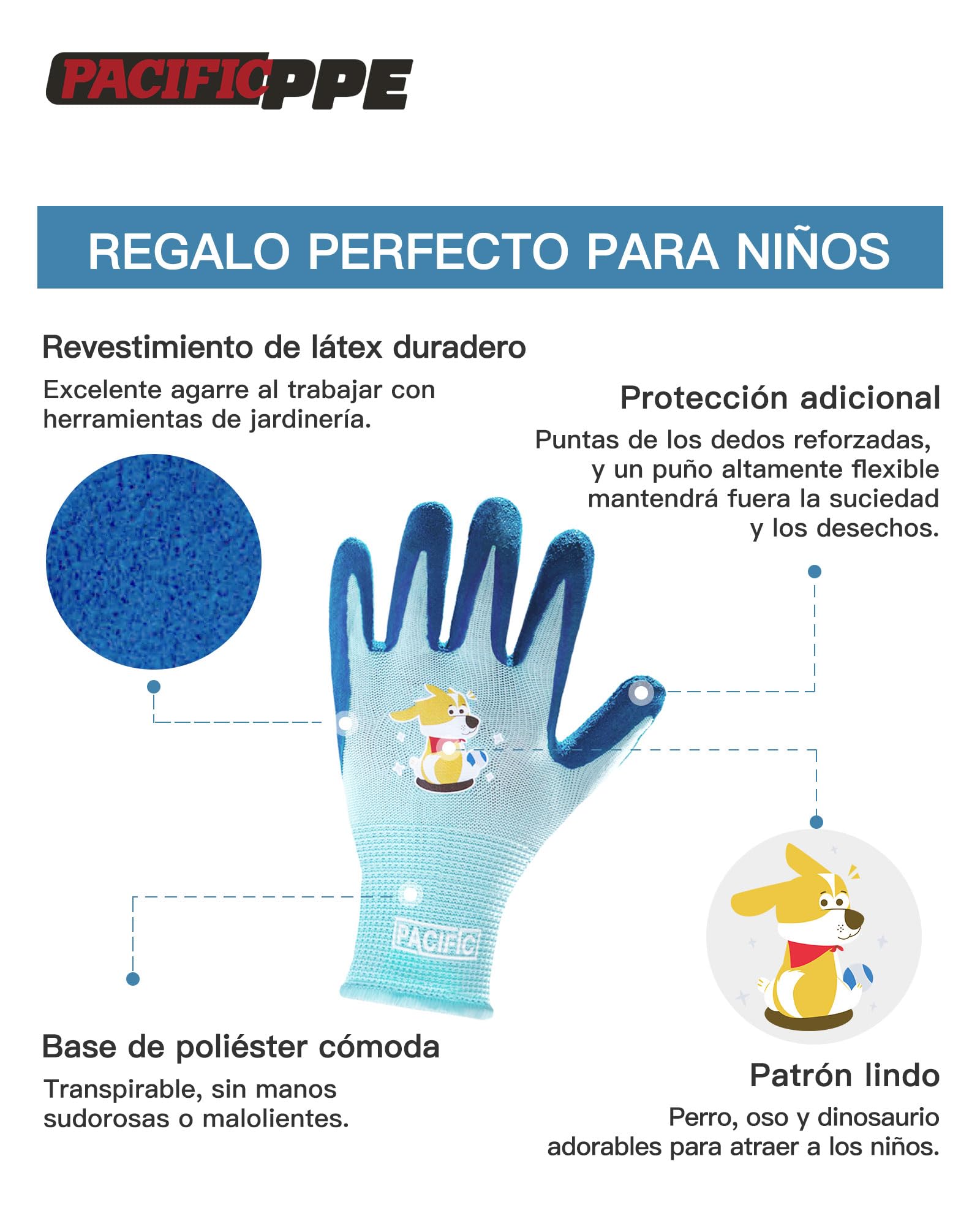 PACIFIC 3 Pares Guantes de Jardinería para Niños de 3-6 Años, Guantes de Jardín Látex Natural, Guantes de Trabajo Antideslizantes, para Exterior, Pintura & Bricolaje, Niños & Niñas, Multicolor, XXXS — view 2