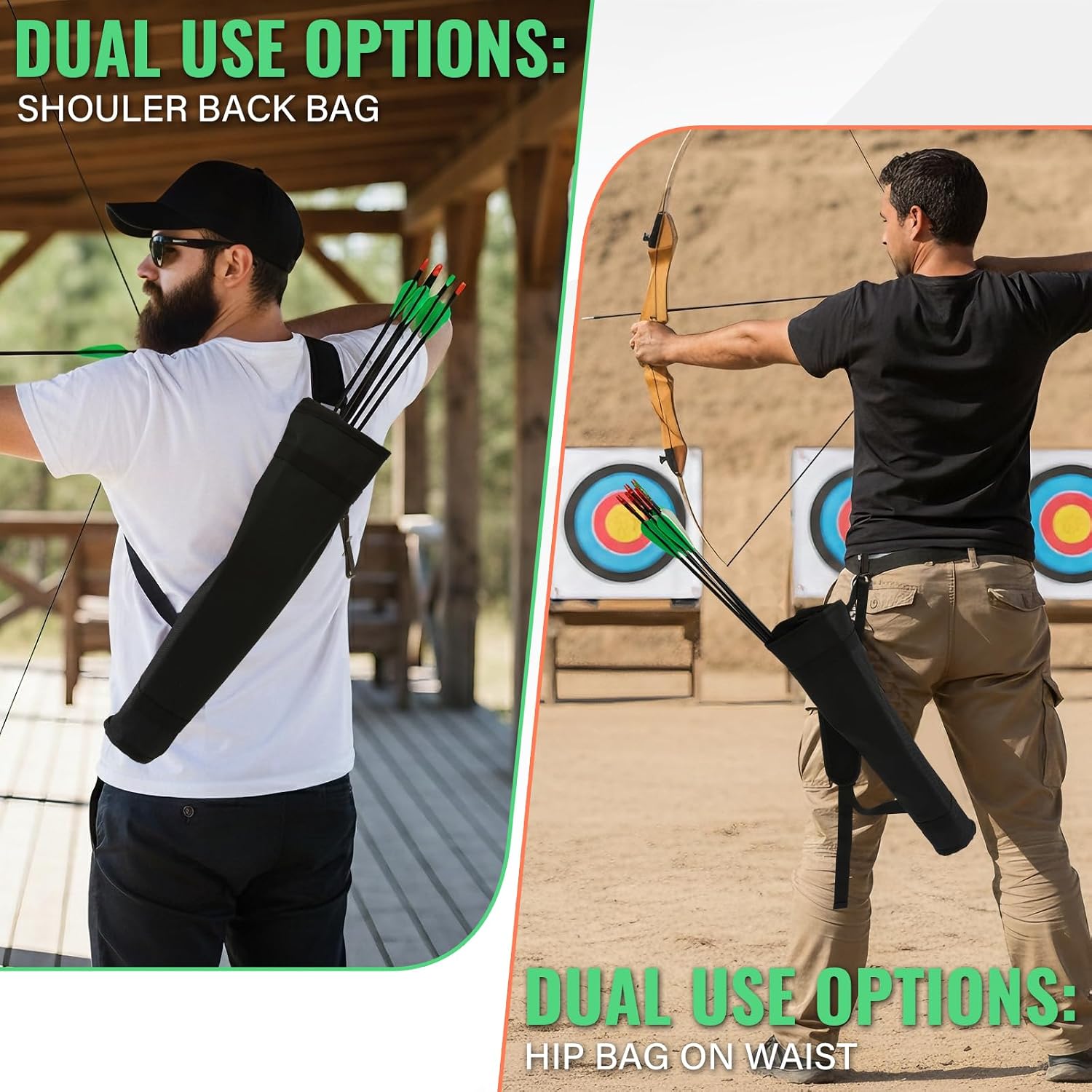 Archery Quiver - Adjustable Back & Hip Arrow Holder for Compound & Recurve Bows - Lightweight Foldable Bag with Large Capacity for Hunting, Target Practice, Youth & Adults