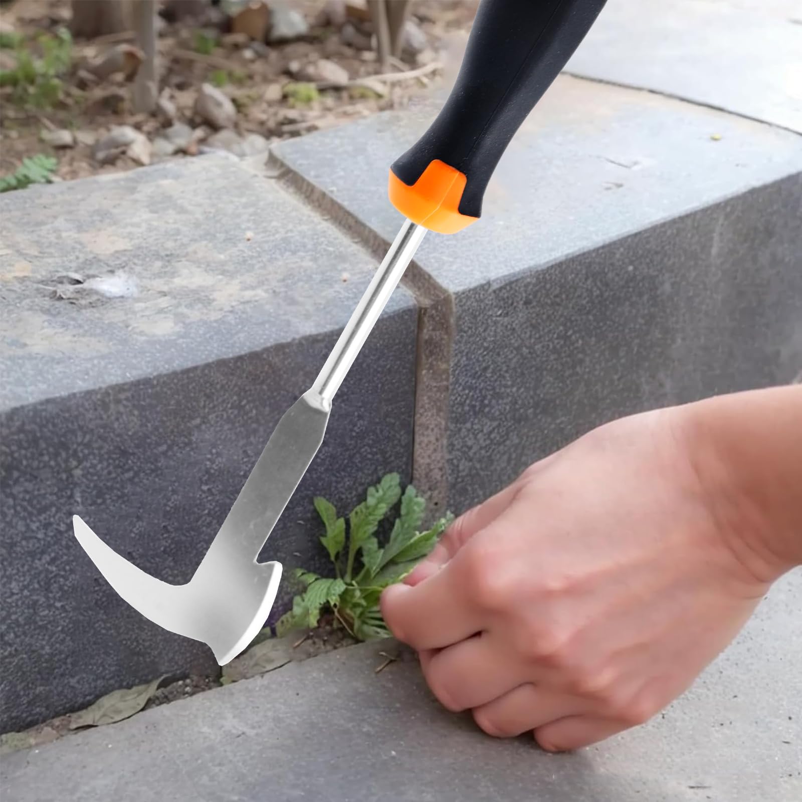 Skrobak do fug, 34 cm długości, siekierowy nóż do trawy ze stali nierdzewnej, do usuwania mchu i chwastów w fugach płyt, nóż do chwastów z ergonomicznym uchwytem