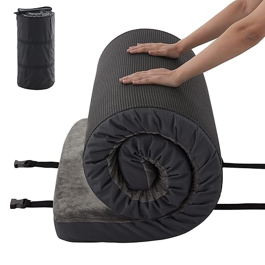 Bedfolks Roll Up Memory Foam Camping Mattress | 3" Thick Portable & Waterproof Bed Roll for Tent, Car, Cot, and Floor | Guest Bed for Kids, Adults, Dark Grey, Single Small (72x24In)