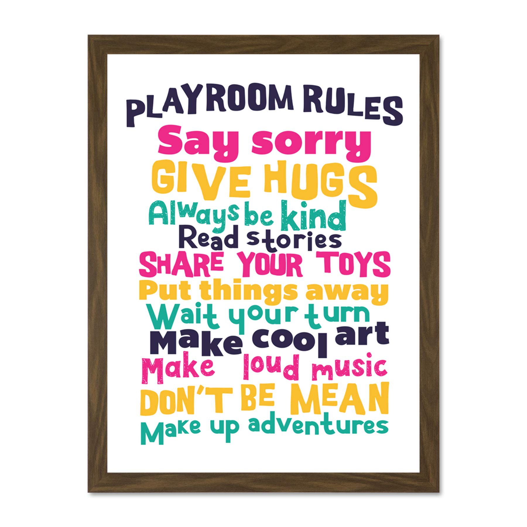 Kids Playroom Rules Fun Colourful Large Framed Art Print Poster Wall Decor 18x24 inch
