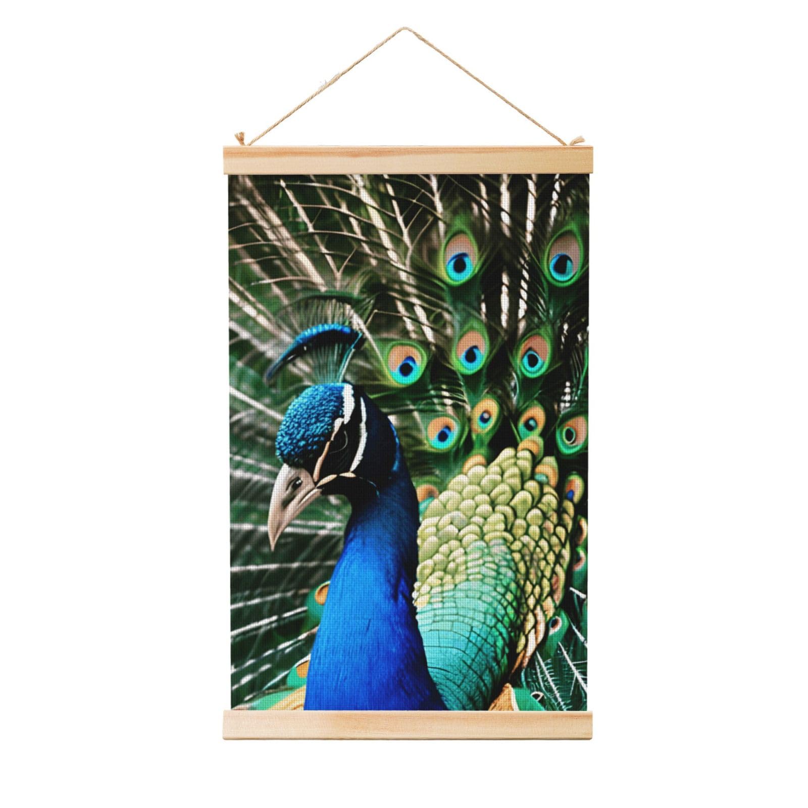 peacock Posters Wooden Shaft Hanging Poster Canvas Prints Scroll Wall Art Painting Vintage Wall Banner Modern Artwork Decor for Home Decor Ready to Hang 20"x30"