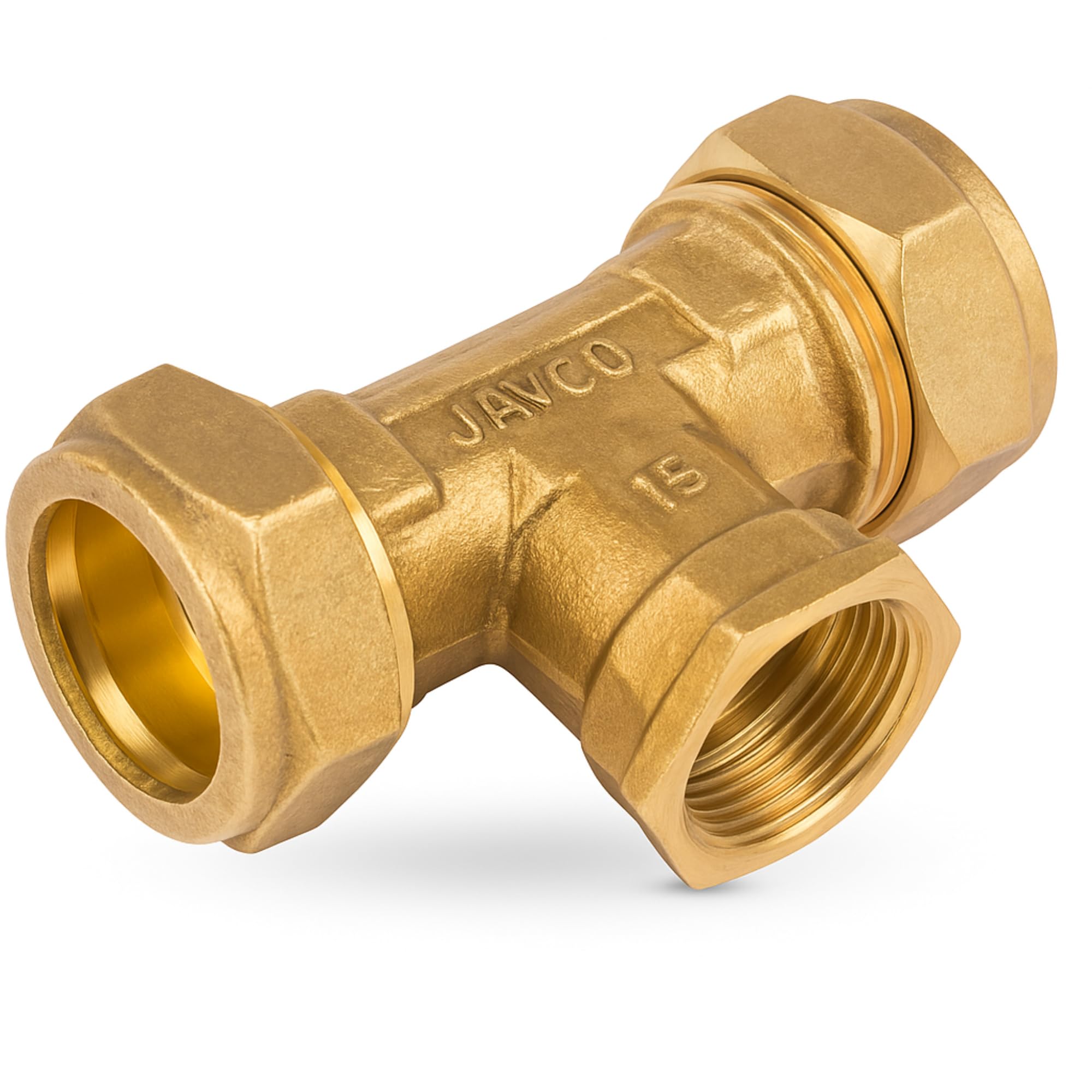 Westco 22 x 22 x 1/2" DZR Brass Compression Tee J618 – C x C x FI Reducing Fitting for Hot and Cold Water Systems