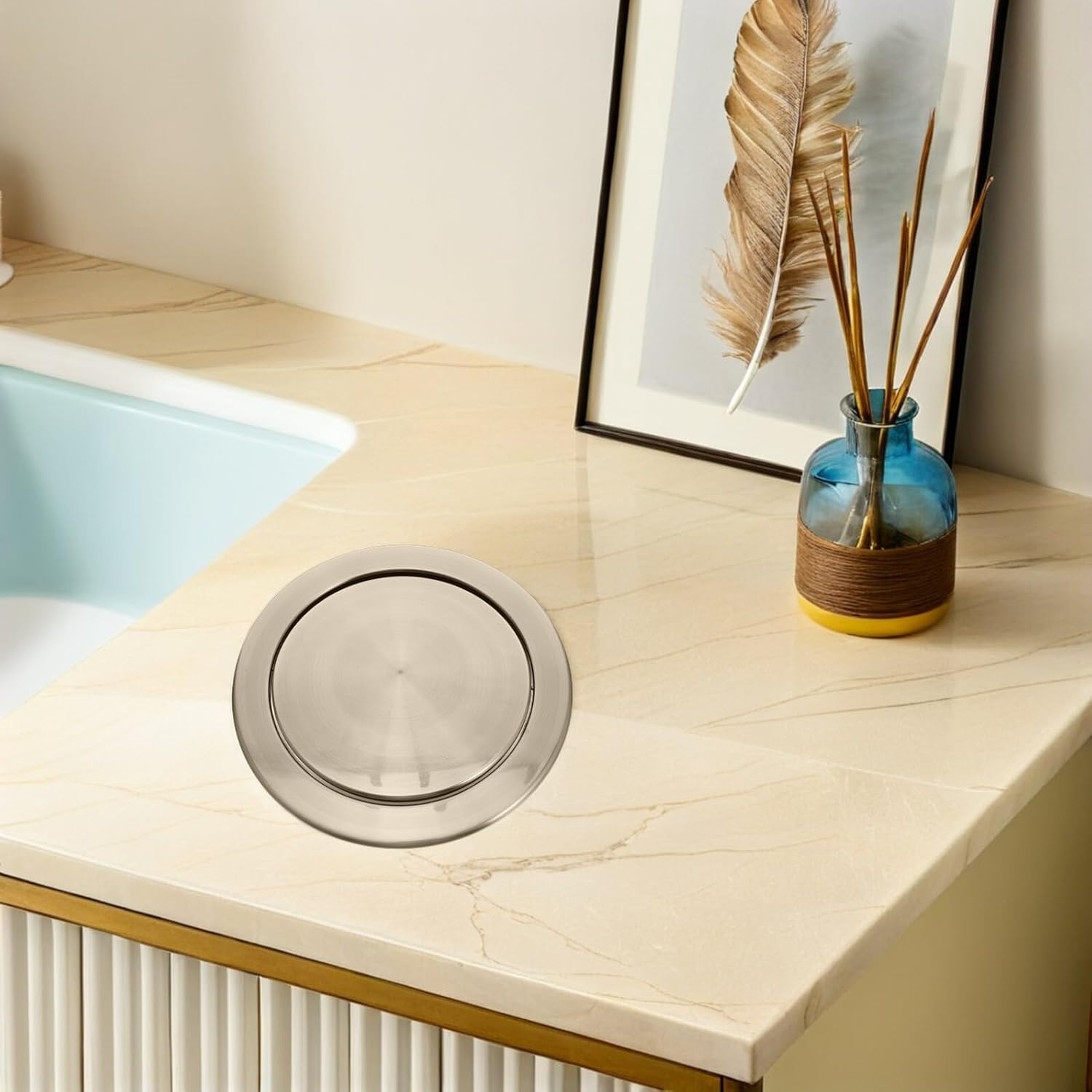 VANZACK Recessed Garbage Bin Lid round 430 Stainless Steel Flush Mounted Waste Flap Cover Kitchen Countertop Trash Can Grommet Swing Lid for Home Use