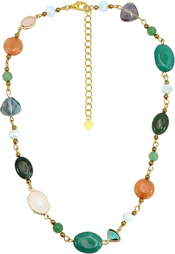 AeraVida Unique Vibrant Mix of Linked Green Aventurine and Agate Stones on Brass