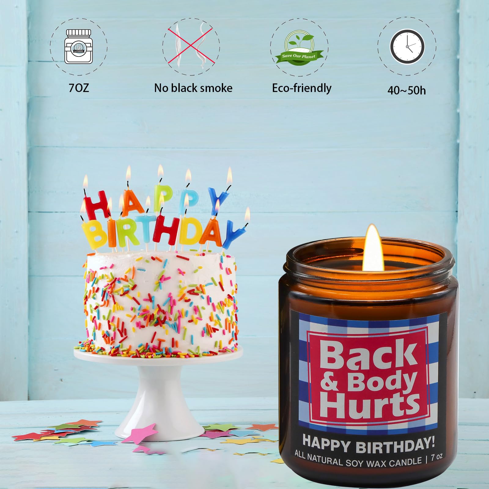 Lihome Birthday Gifts for Men & Women, Funny Happy Birthday Candle for 30th, 40th, 50th & 60th - Back and Body Hurts Vanilla Candle