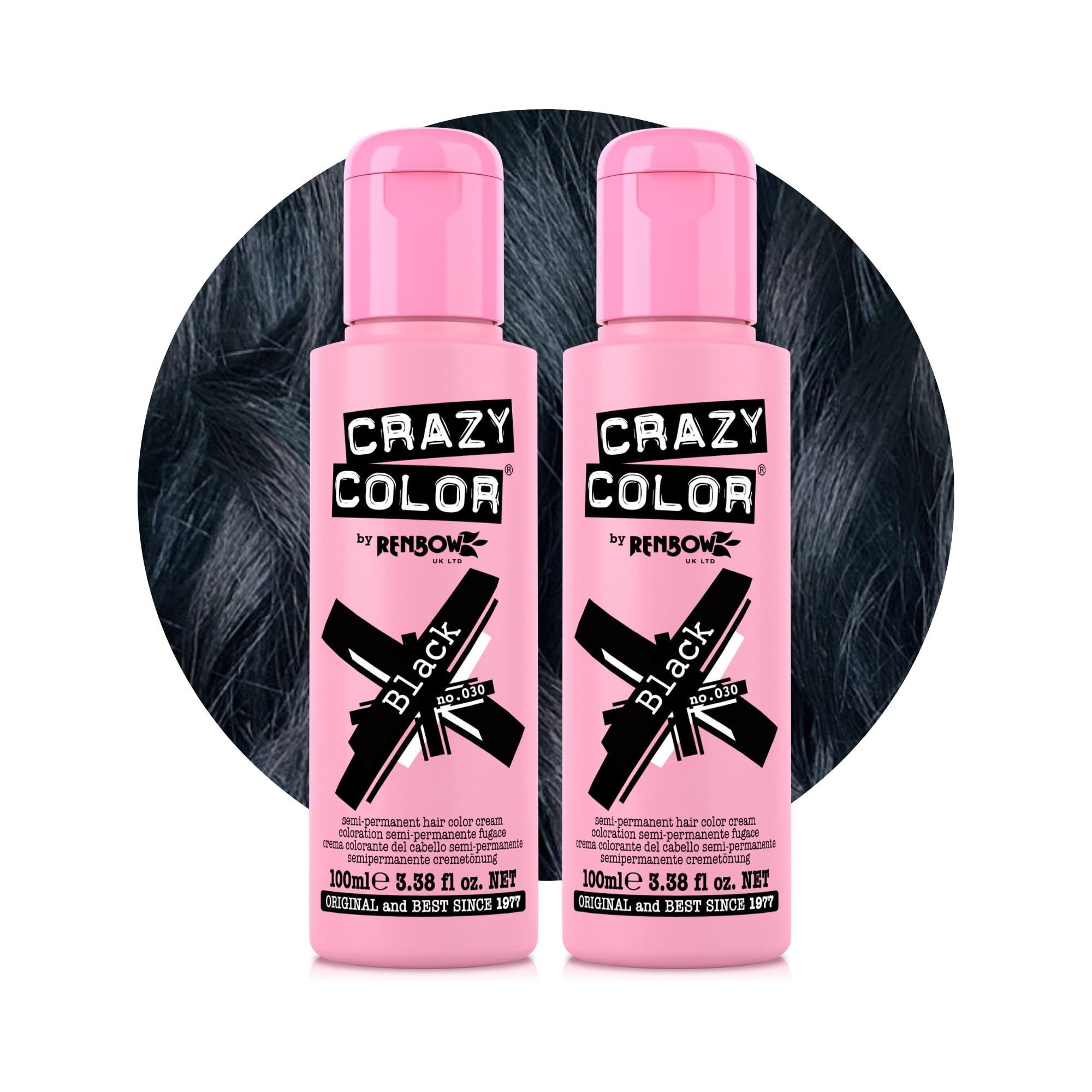 Crazy Color Black Semi-Permanent Duo Hair Dye. Highly Pigmented Blue Black Conditioning & Oil Nourishing Vegan Formula | No Bleach or Ammonia | 200ml