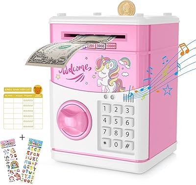 JUNEU Unicorn Piggy Bank for Kids, Gifts for 5 6 7 8 9 10 Year Old Girls, Kids Electronic Piggy Bank, Girls Birthday Gifts, Toys for Girl Boys, Kids Money Saving Bank