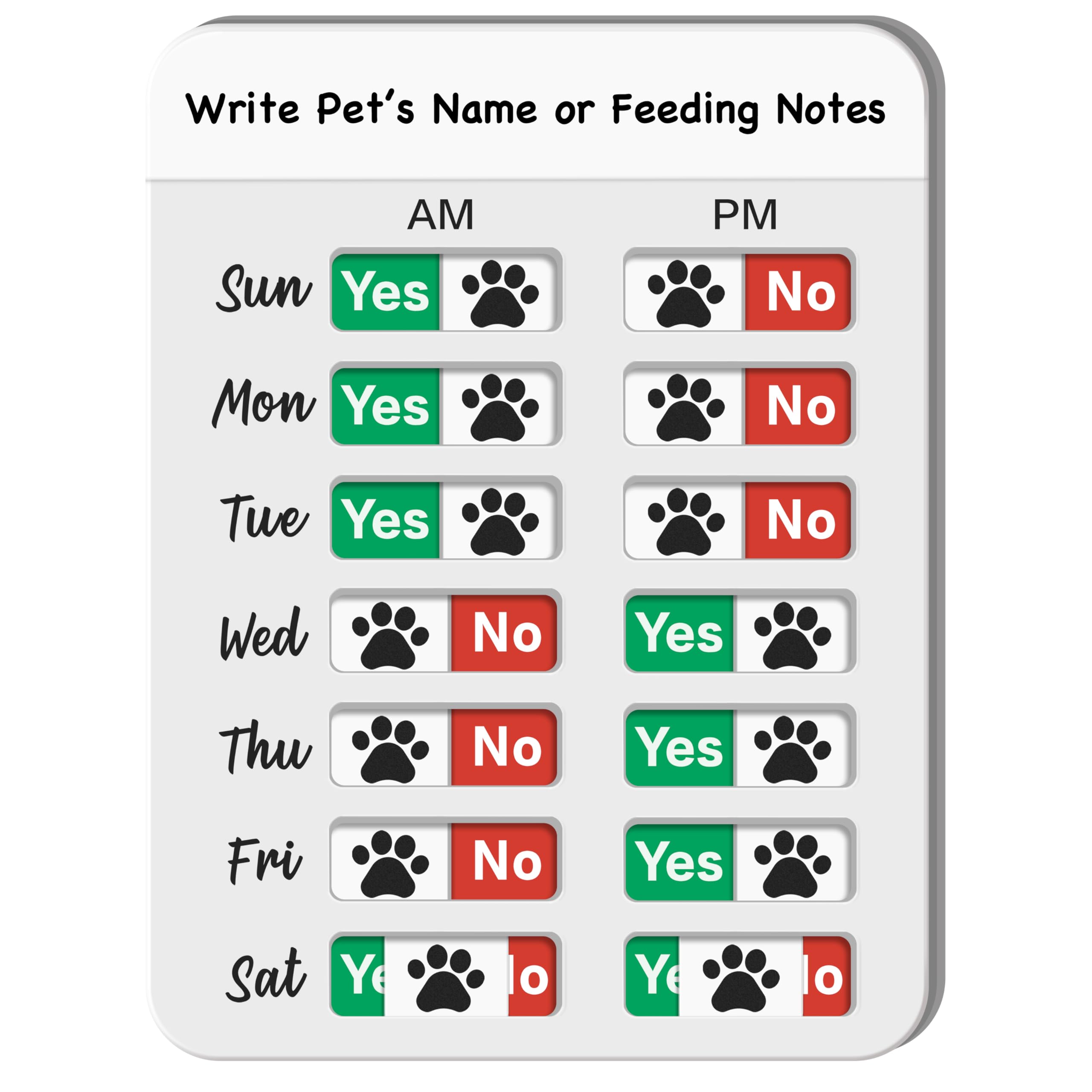 Dog Fed Sign Dog Feeding Reminder with AM PM Slider Custom Notes Area Weekly Pet Feeding Pill Reminder