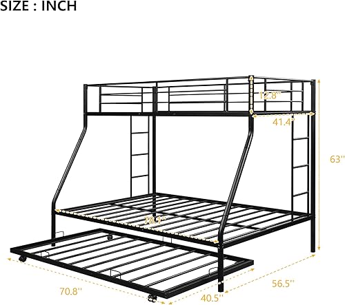 Miniatura 2 de Literas de metal para cama individual sobre tamaño matrimonial con 2 escaleras y cama nido para niños adolescentes adultos negro