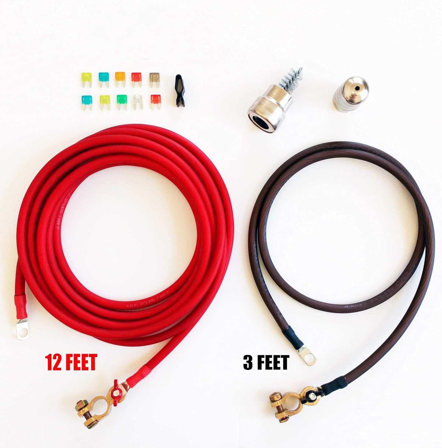 Battery Relocation Kit, 4 AWG Cable, Top Post 12 FT RED/ 3 FT Black, Made in USA