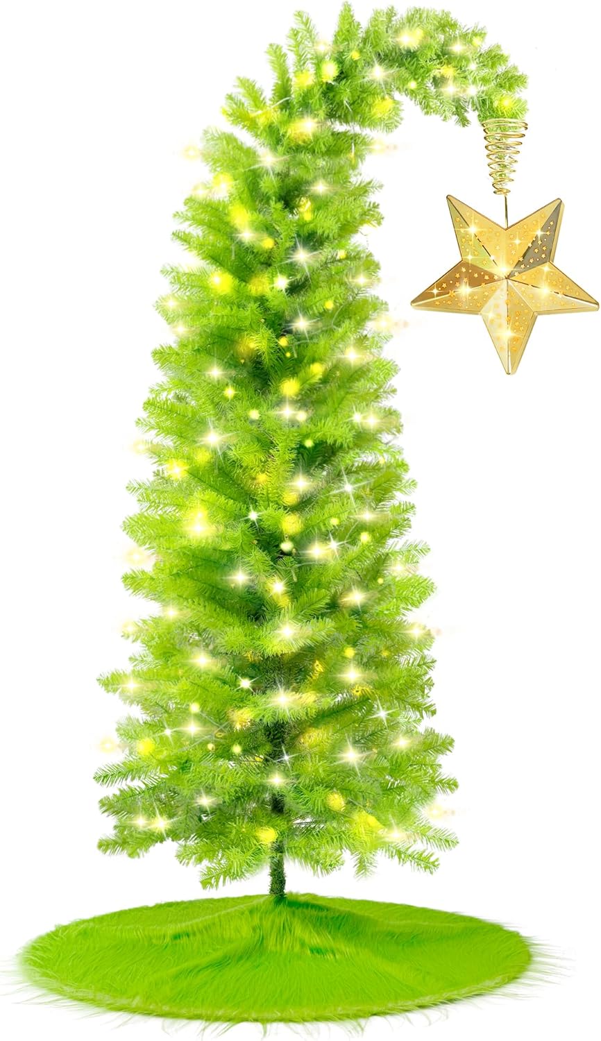 KPCB Tech 6FT Christmas Tree with 150 LEDs, Bendable Artificial Trees with Star Topper and Skirt, Whimsical Decoration for Holidays Home