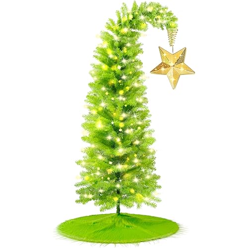 KPCB Tech 6FT Christmas Tree with 150 LEDs, Bendable Artificial Trees with Star Topper and Skirt, Whimsical Decoration for Holidays Home