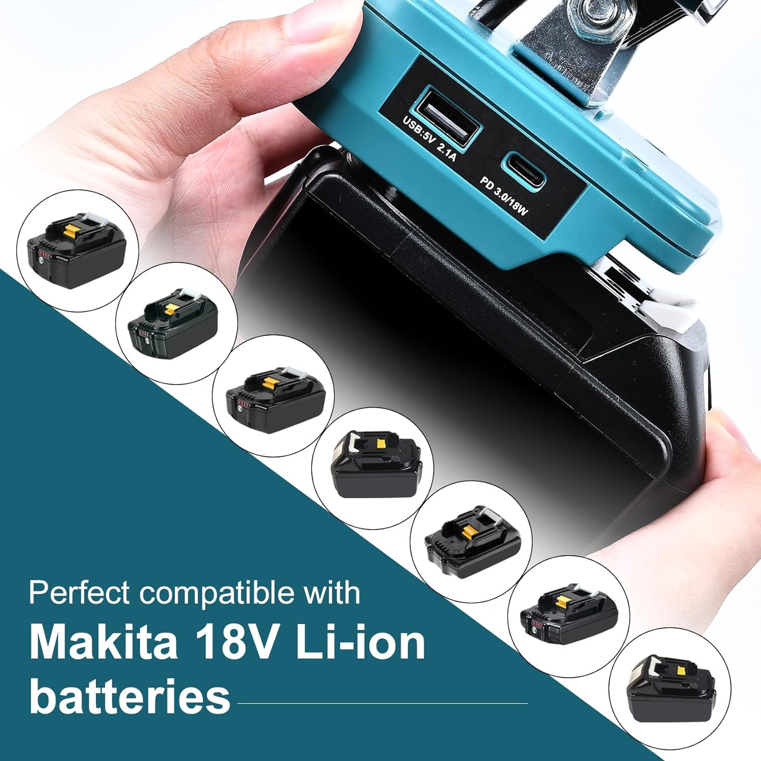 Cordless LED Work Light Compatible with Makita 18V Battery, 90W 7000LM Portable Flood Light with USB & Type C Ports, for Hiking, Emergencies,Job Site Lighting(No Battery)
