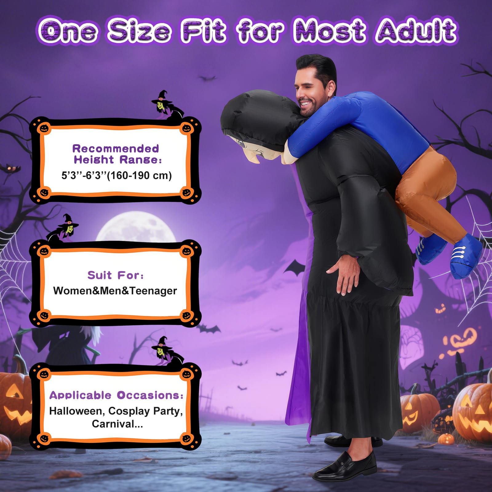 Poptrend Nadmuchiwany kostium czarownicy dla dorosłych dzieci na Halloween śmieszne kostiumy dmuchane garnitur damski męski świąteczny kostium na imprezę cosplay