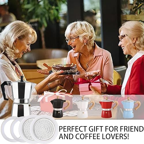 Miniatura 5 de Piezas de repuesto para cafetera espresso de 1214 tazas para olla de aluminio Moka Pot 2 piezas de filtro con 4 sellos de junta de silicona