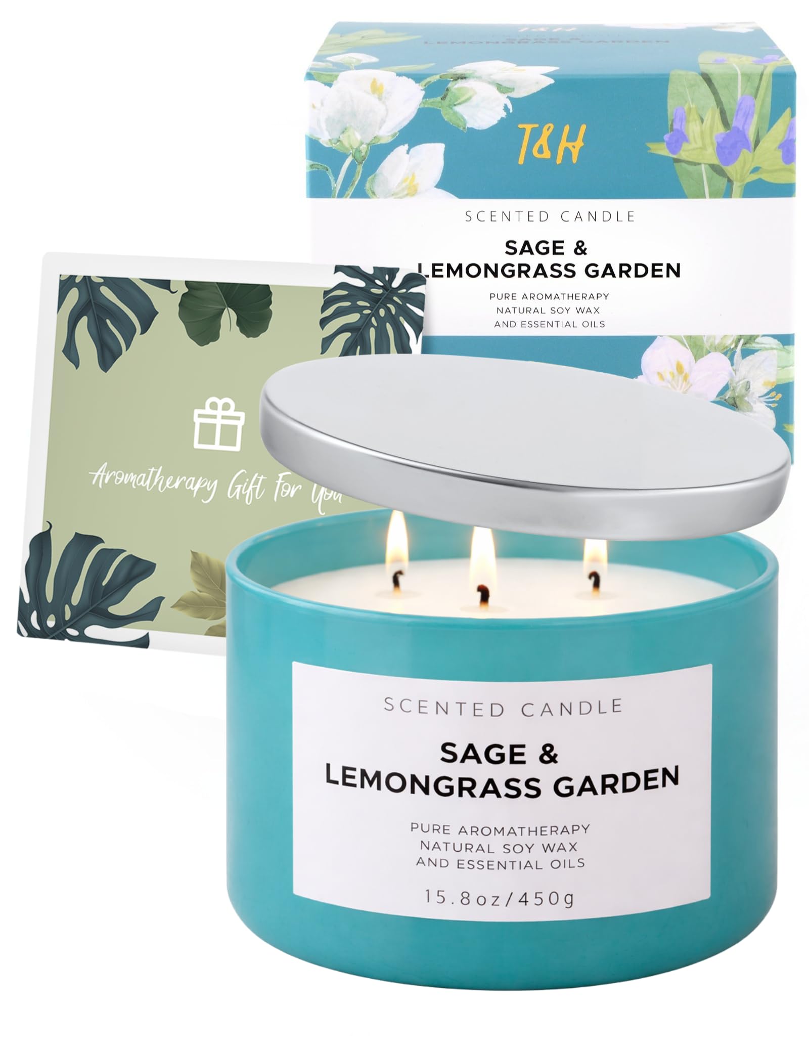 Candela profumata alla citronella alla salvia | Candela rinfrescante alla citronella per la pulizia della casa | Candela di soia naturale a 3 stoppini | Candela rilassante per aromaterapia per donne e