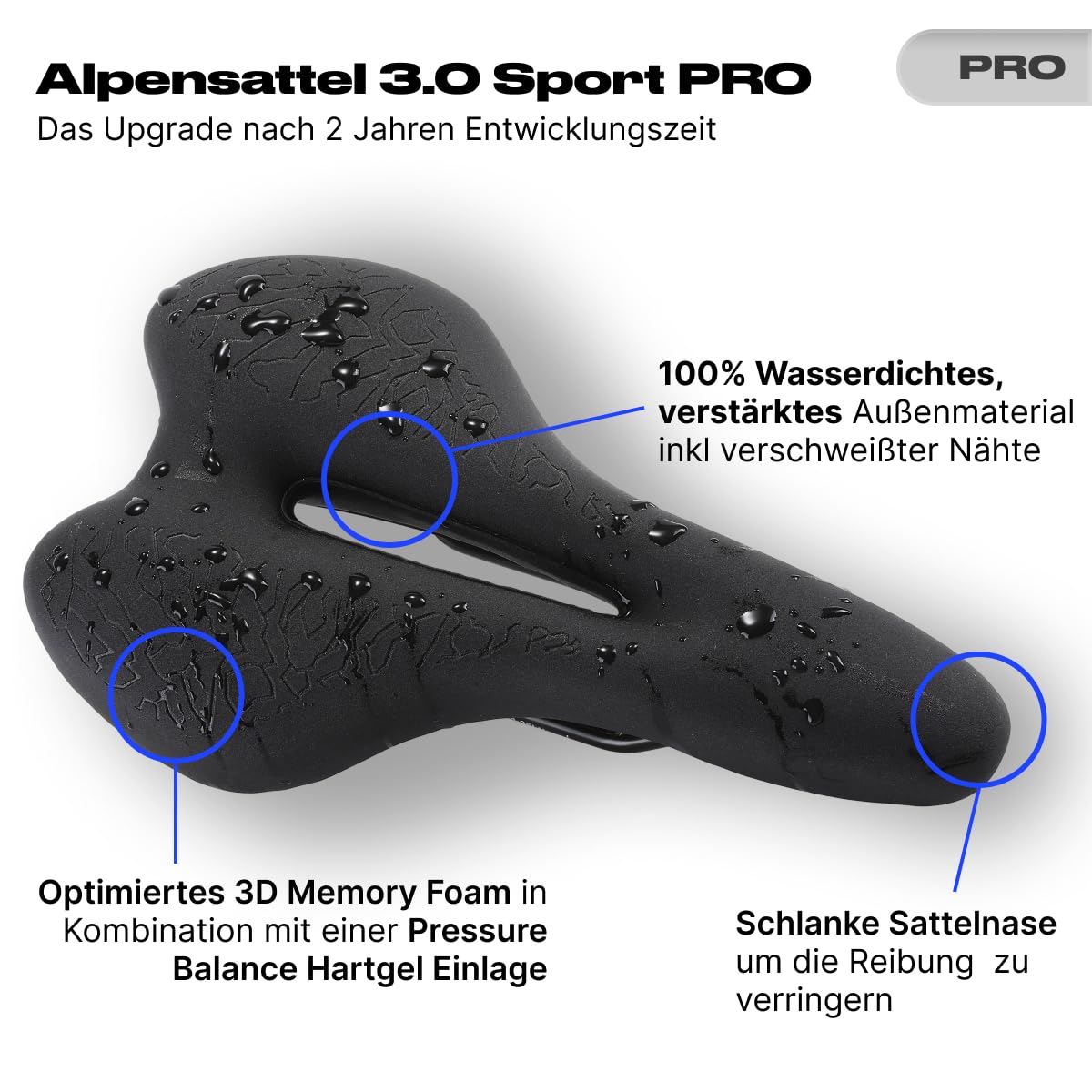 ALPENSATTEL® Ergonomischer Fahrradsattel [3D Memory Foam] - Fahrrad Sattel für Damen & Herren - Atmungsaktives Material für ideale Druckverteilung - Universelle Sattelhaltung für jedes Rad - 2