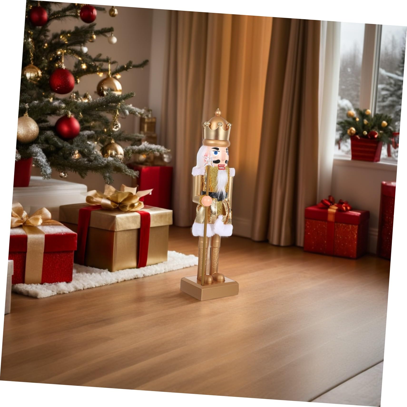 OUNONA Świąteczna Figurka Nutcracker z Tworzywa Sztucznego z Podświetleniem LED i Muzyką Dekoracja Stołu i Kominka Boże Narodzenie Ozdoba Świąteczny Wystrój Salonu i Biura