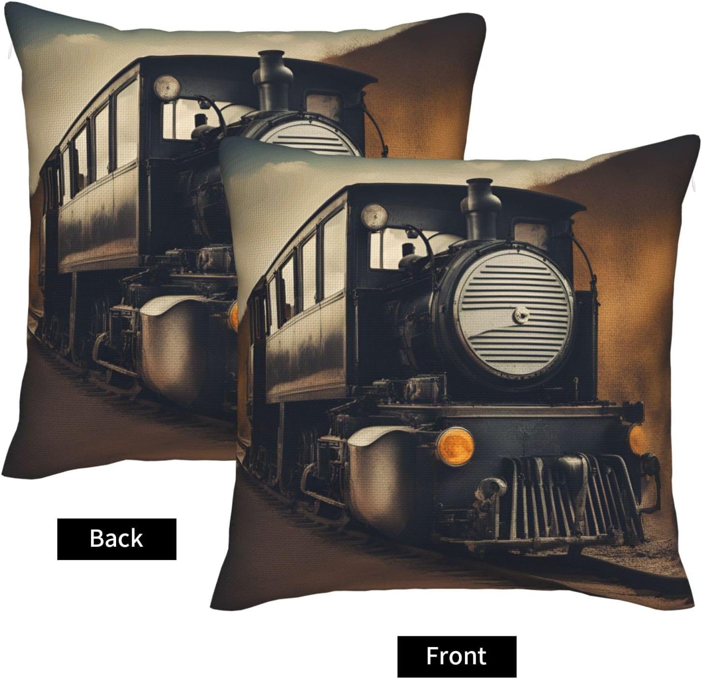 Locomotive Imitation Linen Pillowcase -2 Sets, Fashionable Home Decoration, Used for Sofas, Gardens, beds