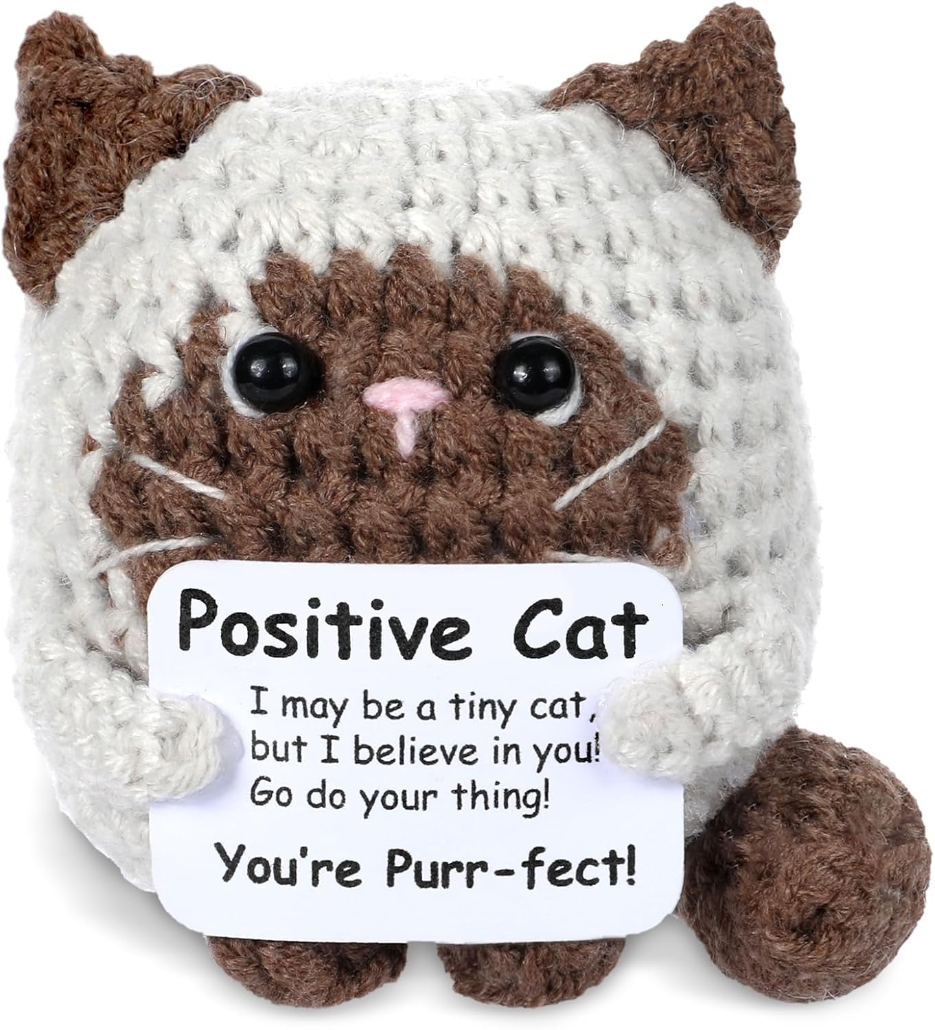 Positive Brown Cat Crochet Mini Emotional Animal Gifts Support Inspirational Handmade Knitted Doll with Card Cute Motivational Crocheting Present for Women Men Friends Family Birthday Decor - Image 2