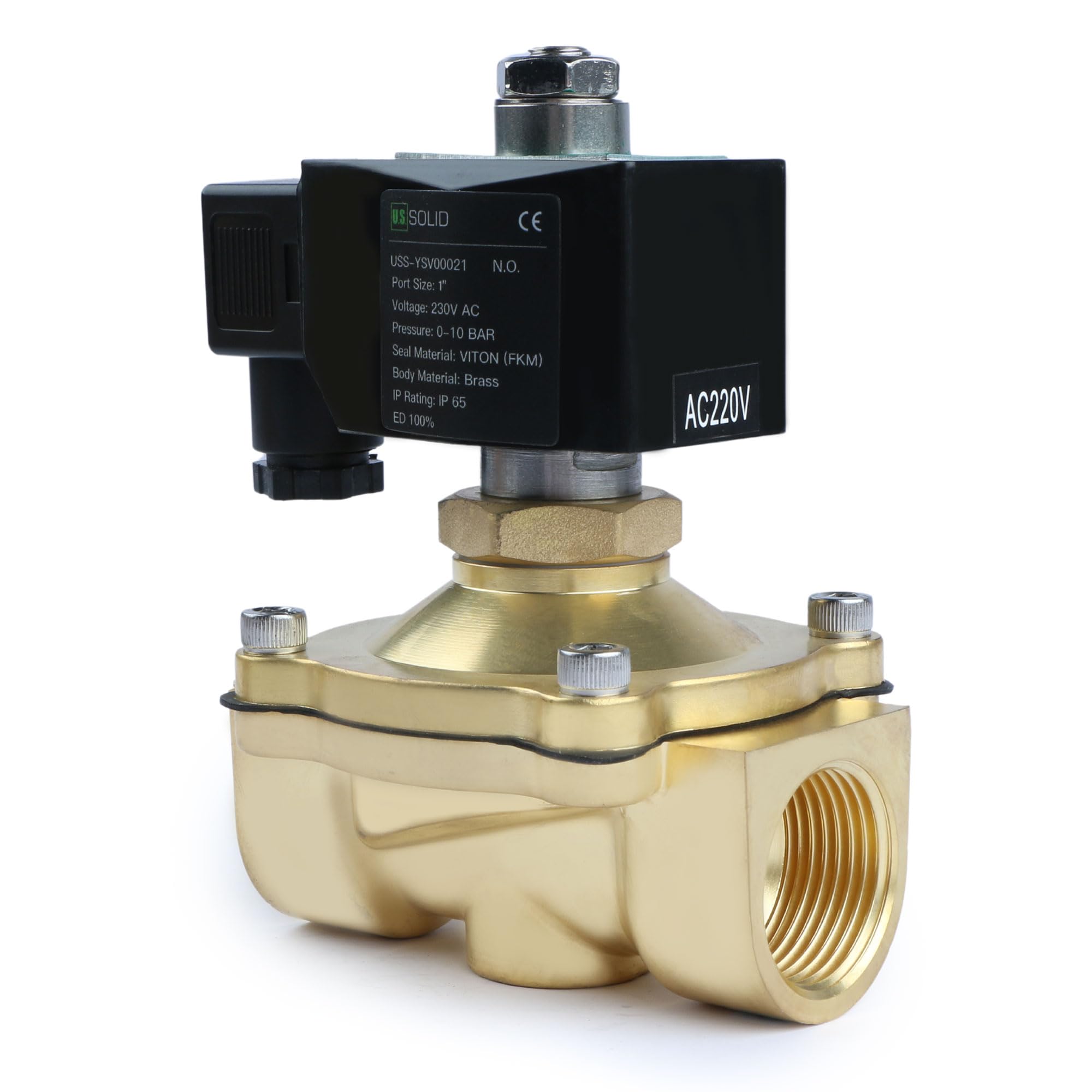 U.S. Solid Electroválvula latón G 1 pulgada 220 V CA normalmente abierta 10 bar, válvula eléctrica para agua, aire, diésel, queroseno, gasolina