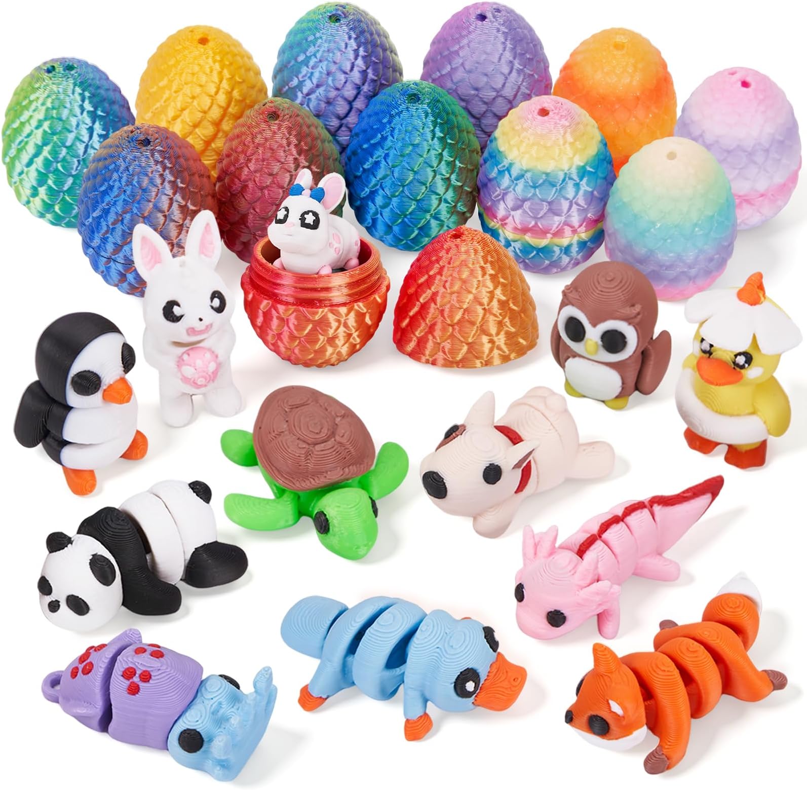 24pcs Mini Dragon Eggs & Animals Prefilled Easter Eggs Easter Basket Essentials&Stuffers Surprise Toy Eggs with Mini Animals Inside Fidget Sensory Toys for Kids