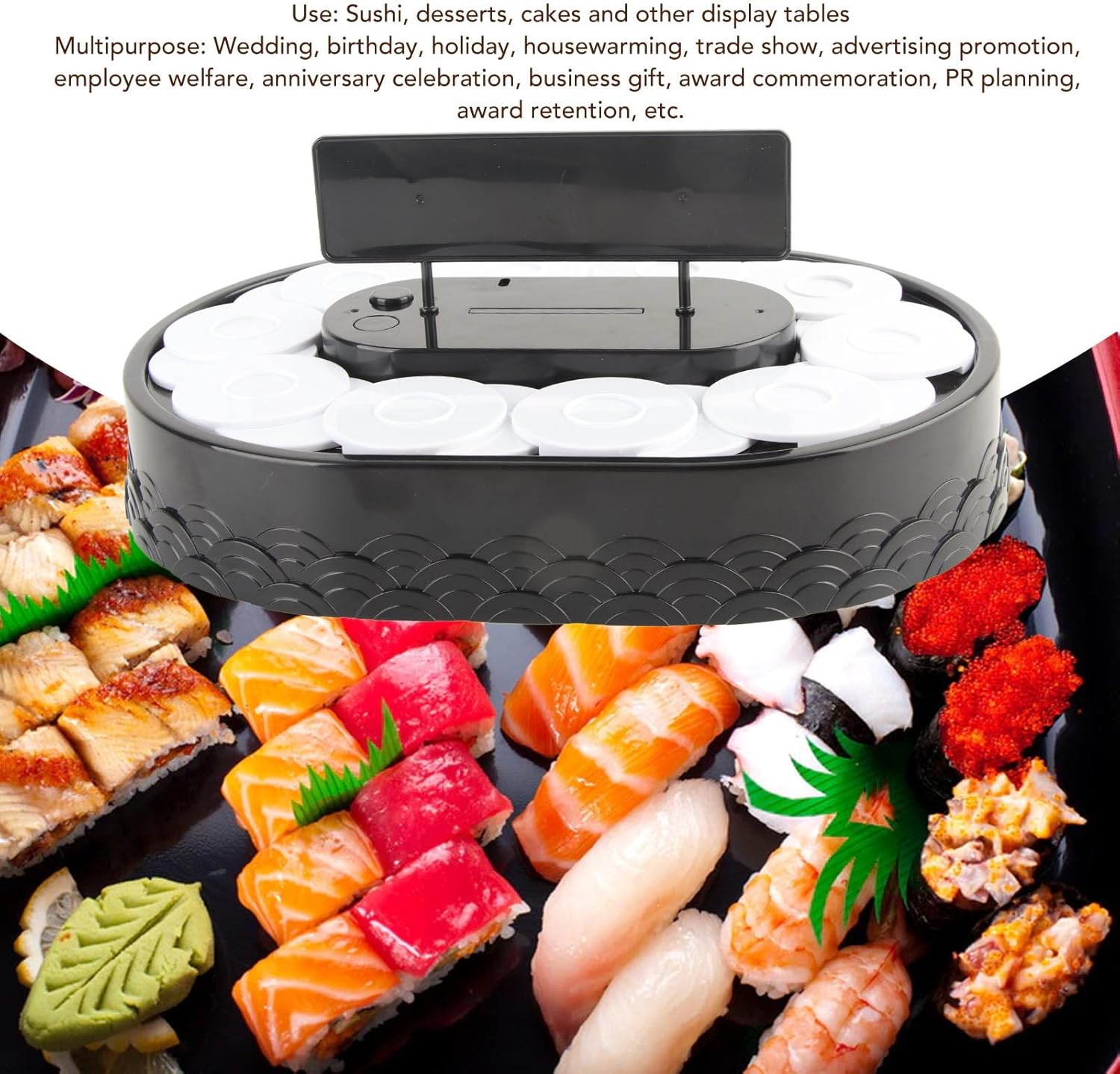 Swing Tray Turntable, Rotating Sushi Machine, Automatic Rotating Table Display Stand for Sushi Dessert Cupcake Macarons (Sushi Driver)