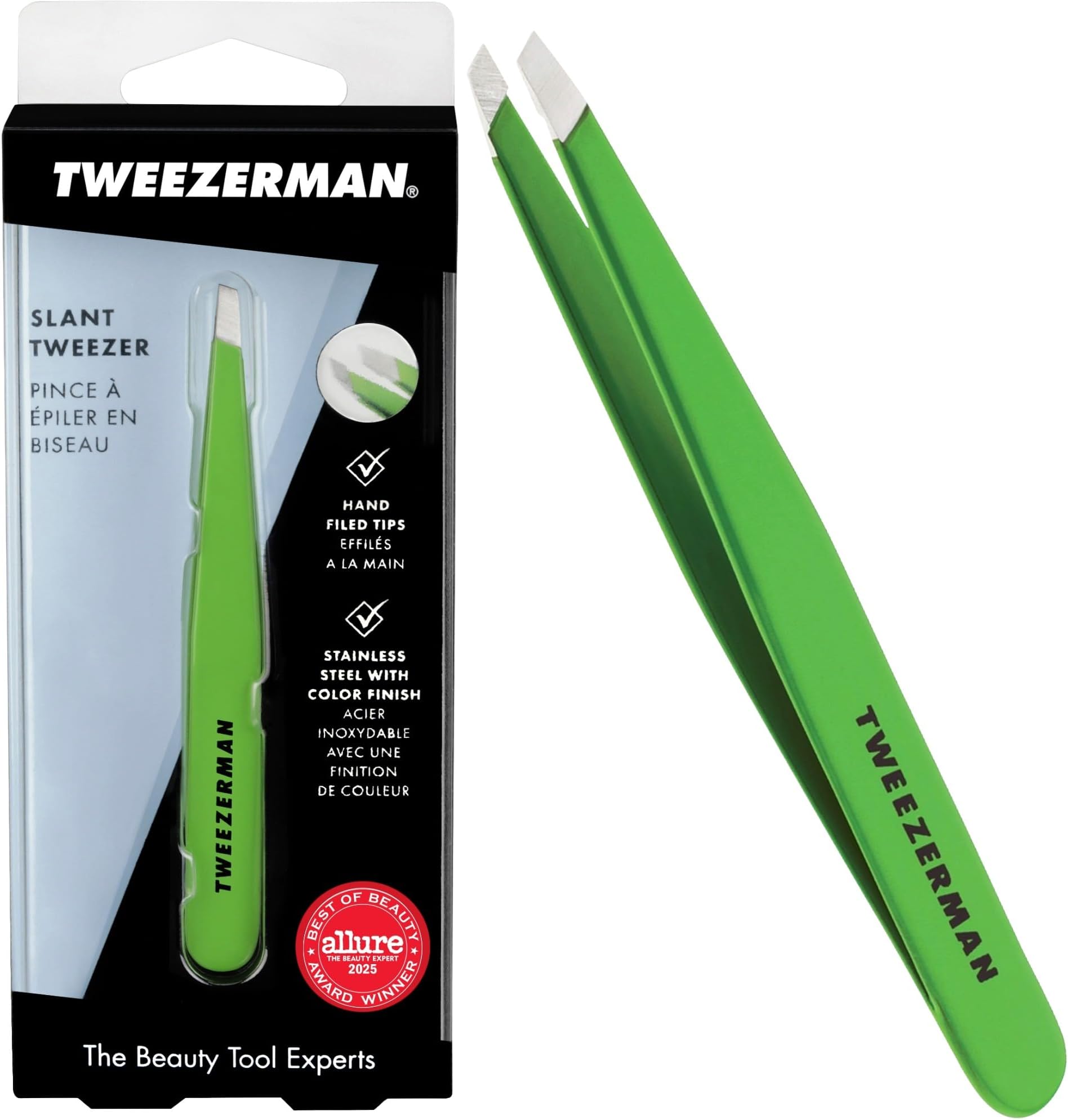 – Slant Tweezer, Full Size, Professional Stainless Steel Precision Tweezers for Facial Hair and Eyebrows, (Pack of 1)