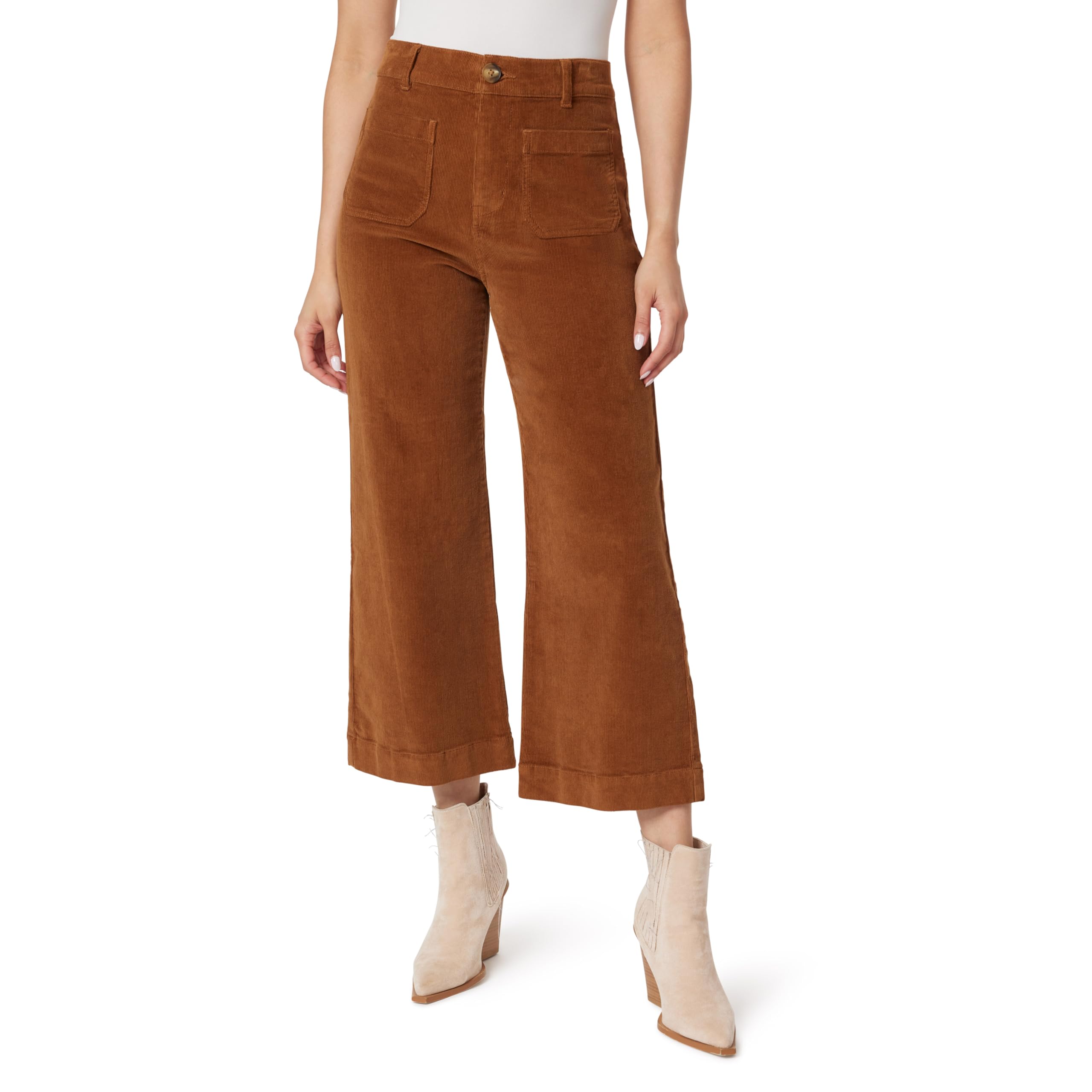 Angels Forever Young Womens Everflex Classic Patch Pocket High-Rise Wide Leg Stretch Corduroy Pants